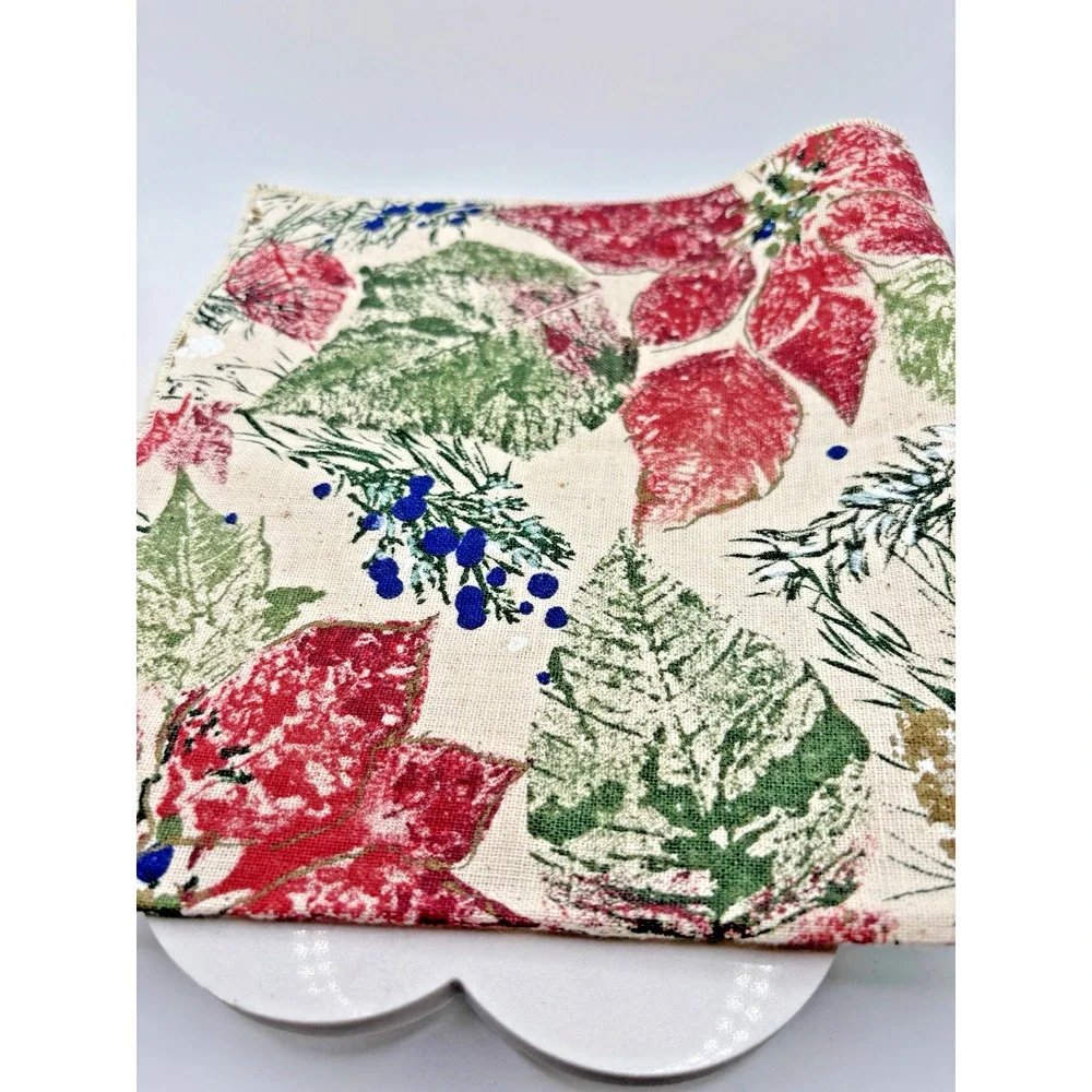 Christmas Napkins Poinsettia Pinecones Red Green Blue Holiday Pinecone 17” x 17